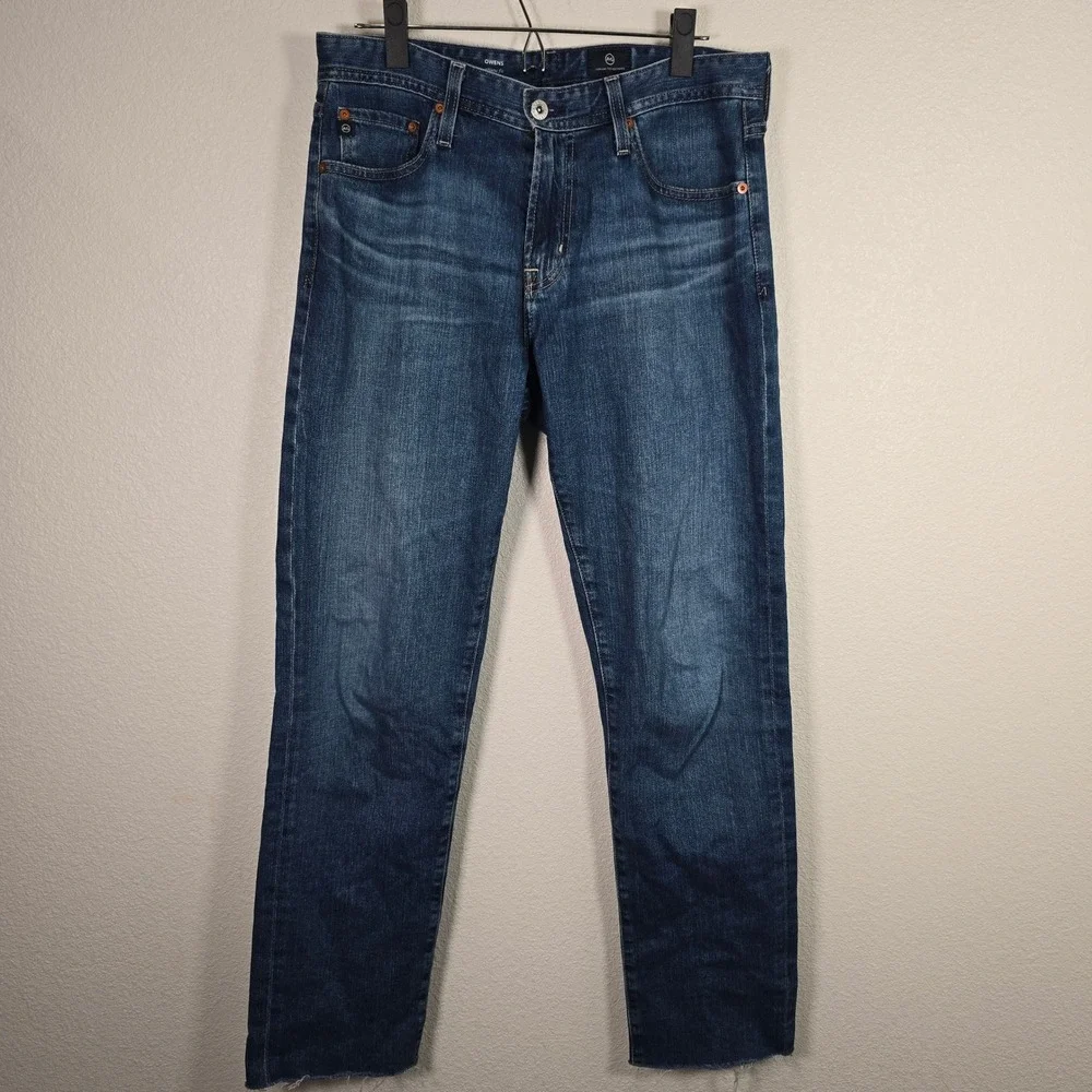 AG Jeans Owens athletic Fit Denim Jeans Distressed Hem Dark Wash 30 ×‎ 32